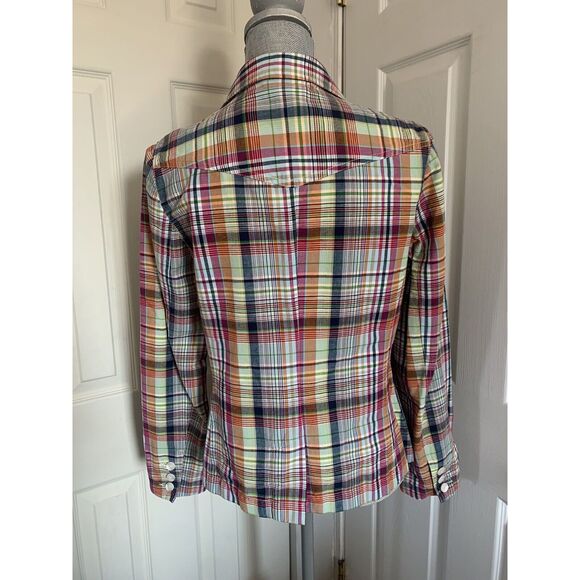 Talbots Womens Blazer Jacket Plaid Button Down Size 8 Cotton Flax Multicolor - Picture 6 of 9